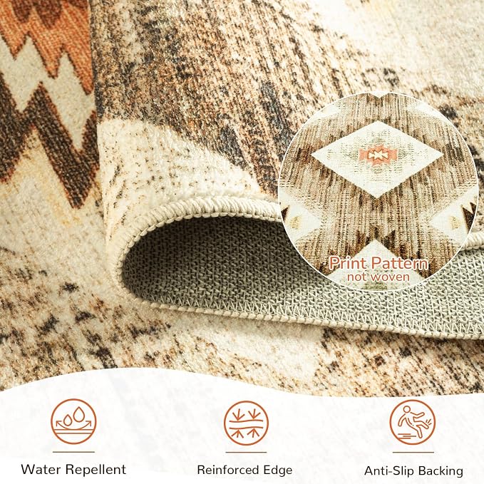 Area Rug 2x6 Rug Machine Washable Non-Slip Low Pile Print Pattern Western Rug - Image 3