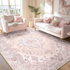 RELEANY Area Rugs 8'x10' Washable Non-Slip, Floral Vintage Distress Medallion - Image 3