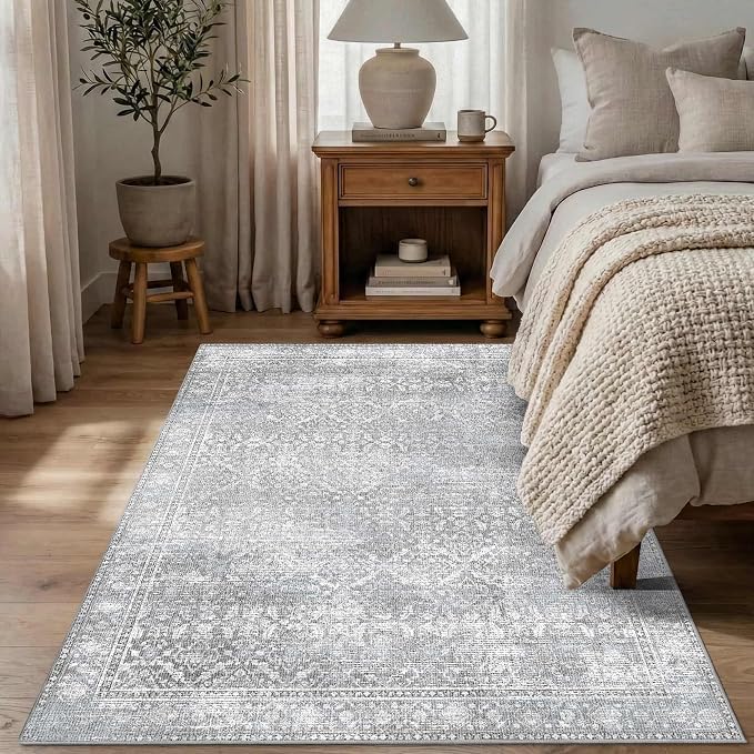 Latte&Fog 4x6 Rug for Living Room Bedroom, Vintage Grey Washable Area Rug - Image 2
