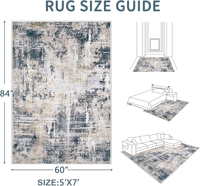 Area Rugs 5x7 Living Room: Washable Rug Modern Abstract Rugs Soft Non Slip - Image 2