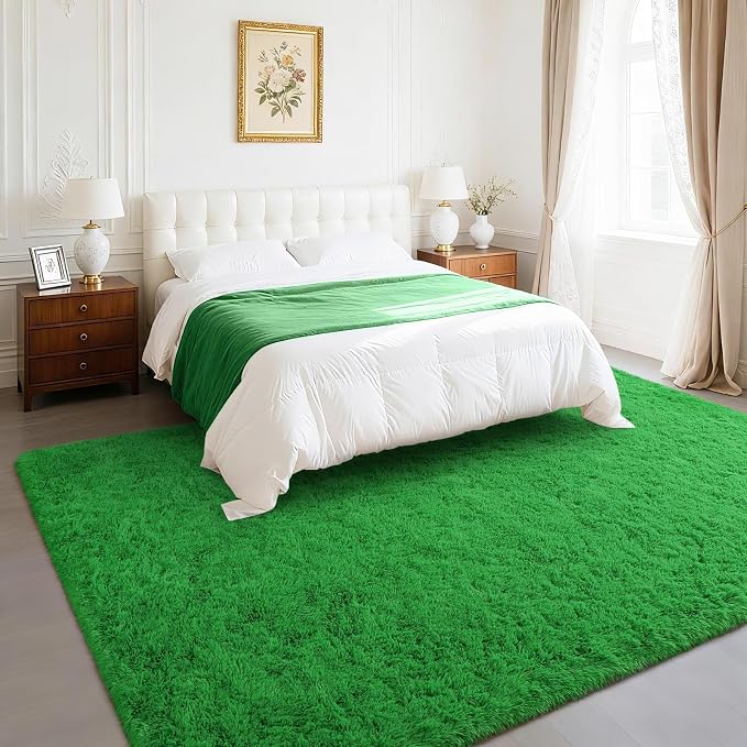 BENRON Green Fluffy Rugs for Living Room Bedroom 4x6, Soft Plush Fuzzy Shaggy - Image 2