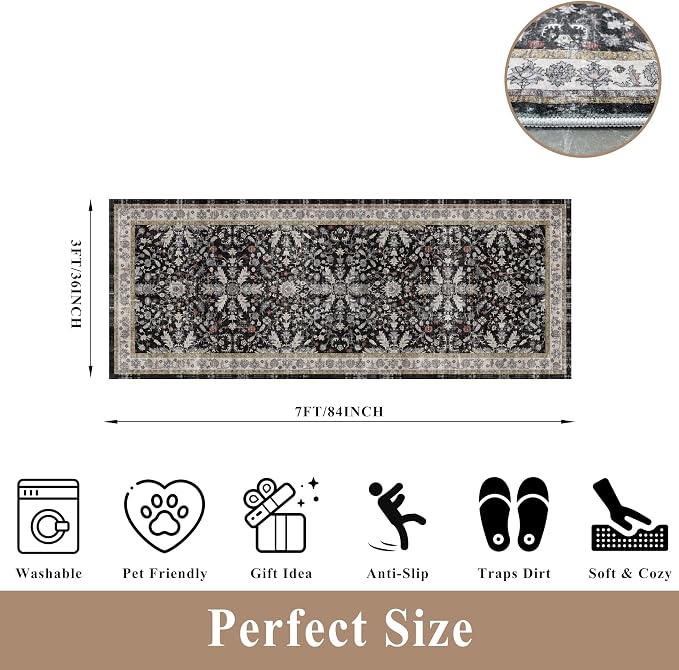 3x7 Washable Non-Slip Kitchen Runner Rug – Soft Low-Pile Stain-Resistant Carpet - Image 2