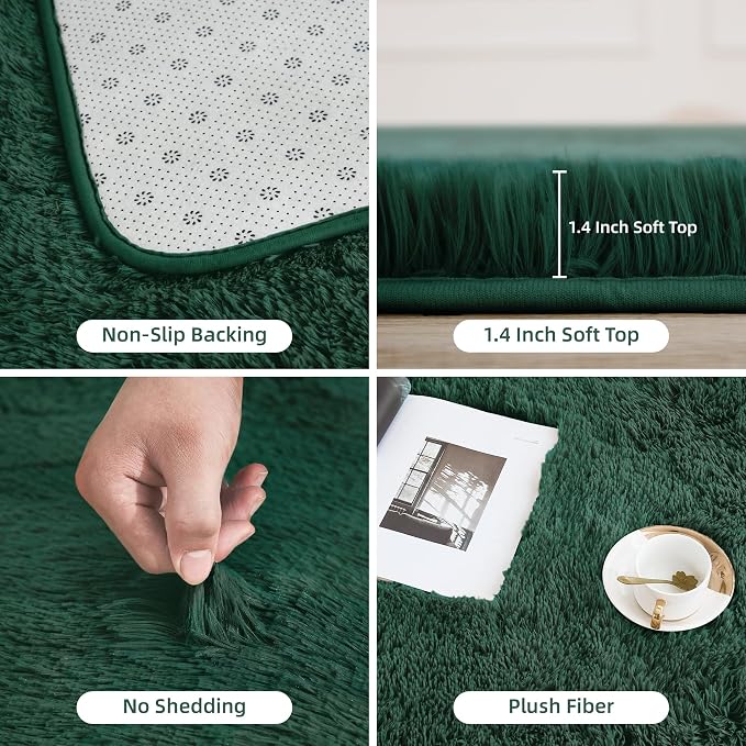 Litanika 9x12 Shag Area Rug for Living Room Bedroom, Emerald Dark Green High - Image 5