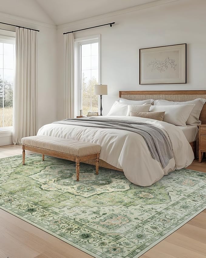 AMADA HOMEFURNISHING 8x10 Area Rug, Washable Low-Profile Large Area Rug - Image 3