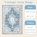 SERISSA Area Rug 4x6 Boho Rugs for Bedroom, Vintage Blue Washable Non Slip Rugs - Image 7