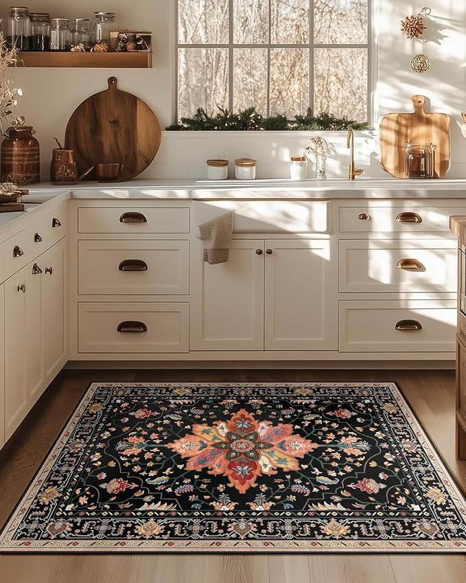 RELEANY Area Rugs 3'x4' Washable Non-Slip, Floral Vintage Distress Medallion - Image 2