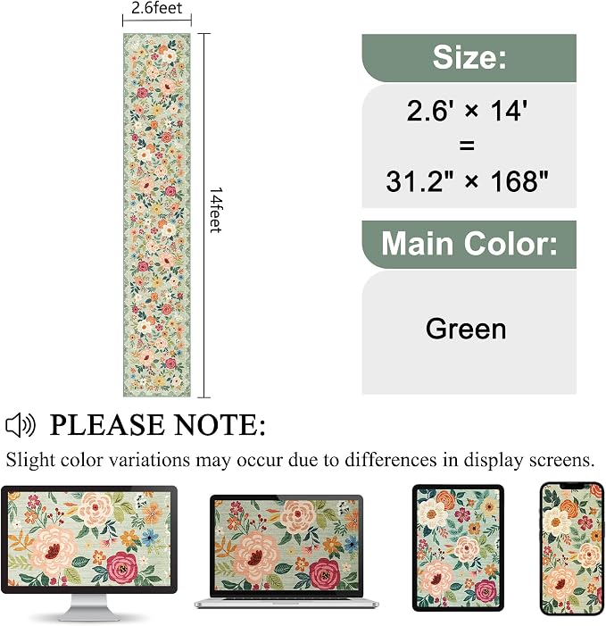 DUKINO 2.6x14 Kitchen Runner Rug, Lightweight Floral Washable Rug - Image 2