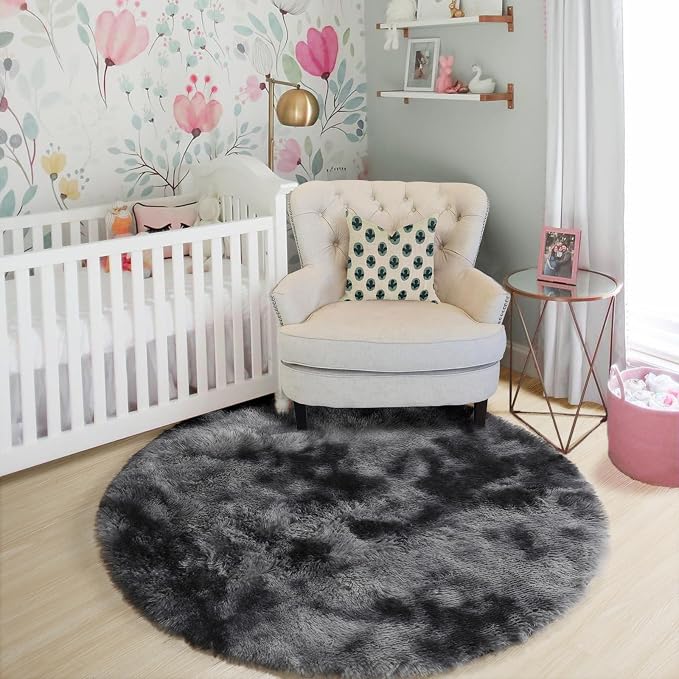 Amdrebio Tie-Dyed Dark Grey Round Area Rug 5Ft - Image 8