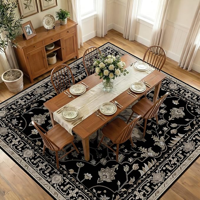 RELEANY Area Rugs Square 10ft Washable Non-Slip, Floral Vintage Distress by RELEANY