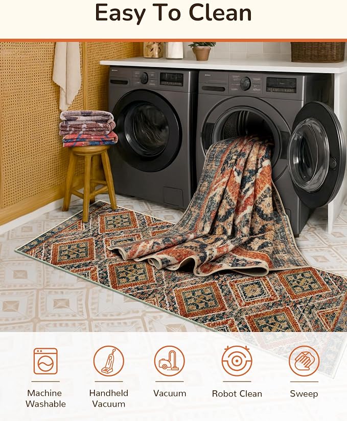 Area Rug 8x10 Rug Machine Washable Non-Slip Low Pile Print Pattern Western Rug - Image 4