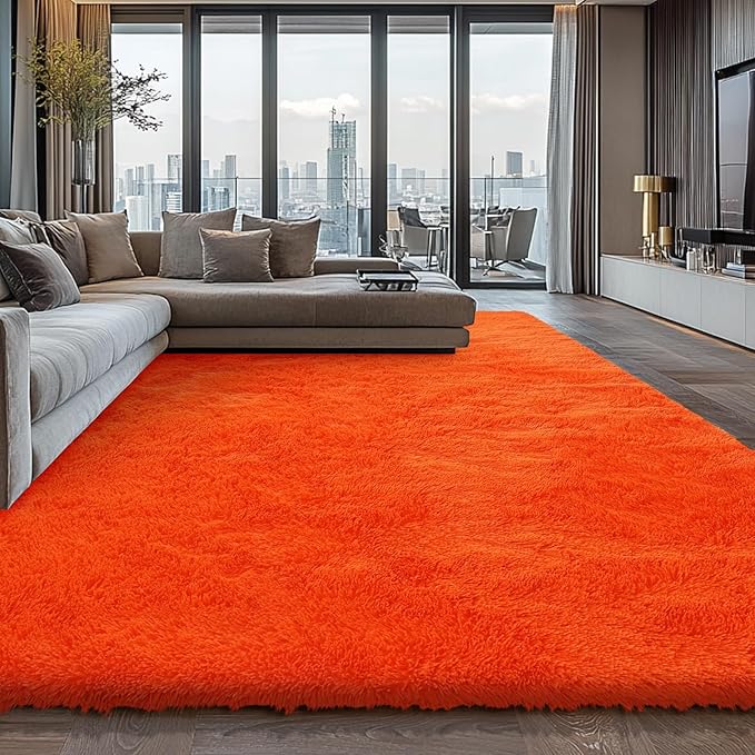 Orange Shag Area Rugs for Bedroom Living Room, 6X9 Ultra Soft Fluffy Area Rugs - Image 3