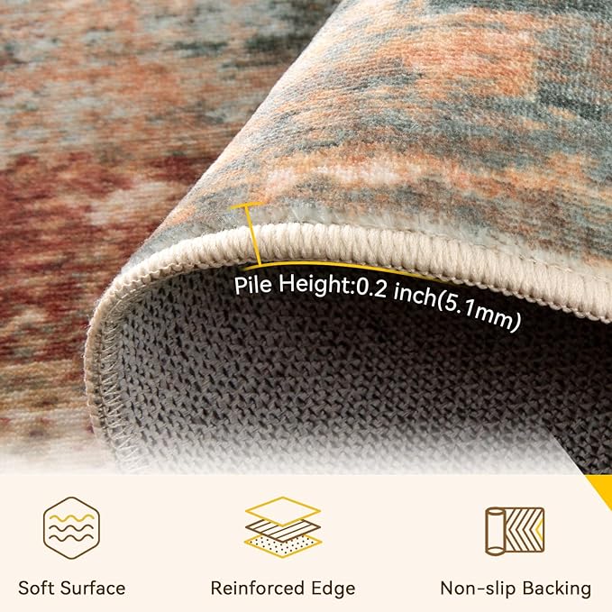 RELEANY Washable Area Rugs 8ft Non-Slip Modern Abstract Soft - Image 4
