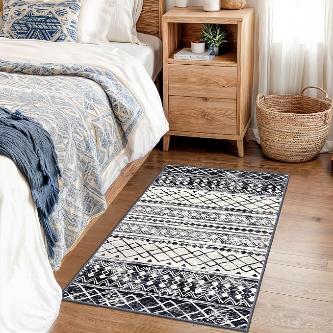 KUTA Moroccan Area Rugs 2x3, Ultra Soft Print Vintage Geometric Low-Pile Floor - Image 5