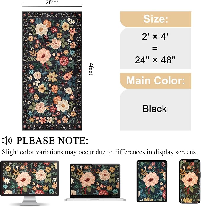 DUKINO 2x4 Rug for Entryway, Washable Kitchen Floral Runner Rug - Image 2