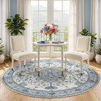 RELEANY Area Rugs Round 5ft Washable Non-Slip, Floral Vintage Distress - Image 3