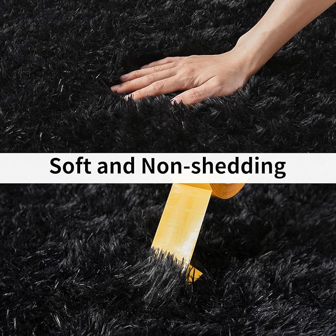 Soft Runner Rugs for Bedroom Hallways, 2x5 Black Fluffy Shag Throw Area Rug Non - Image 3