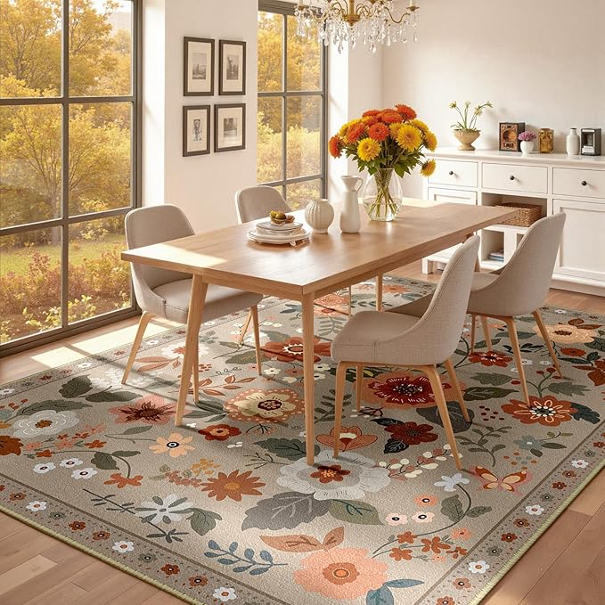 RELEANY Floral 9x12 Area Rugs Washable Print Boho Cute Carpet Non Slip Flower - Image 8