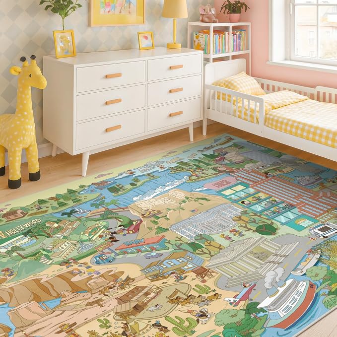 Large Kids Area Rug 6x9 – Interactive North America Map Carpet - Image 3