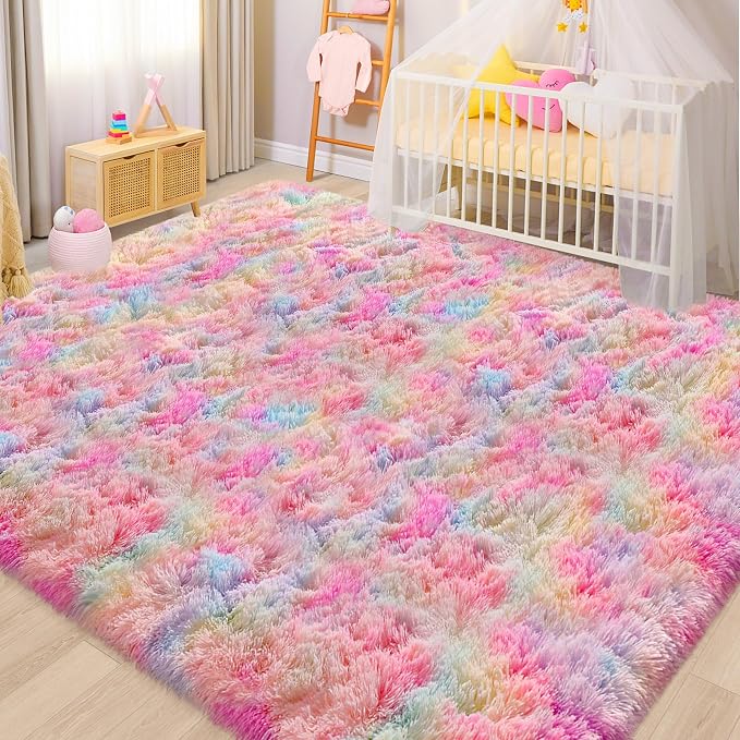 Soft Fluffy Area Rug 8x10 Plush Rainbow Rugs - Image 7