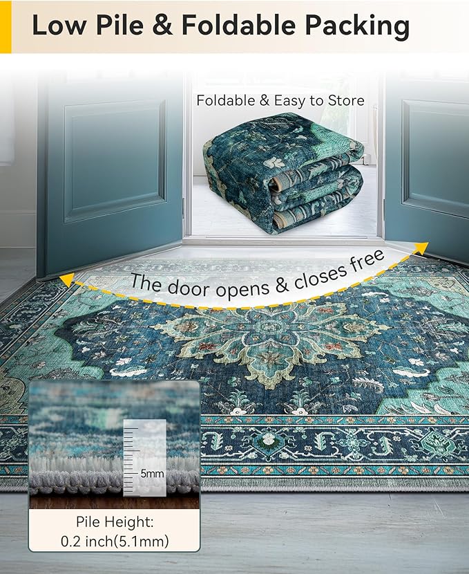 RELEANY Area Rugs 7'x10' Washable Non-Slip, Floral Vintage Distress Medallion - Image 4