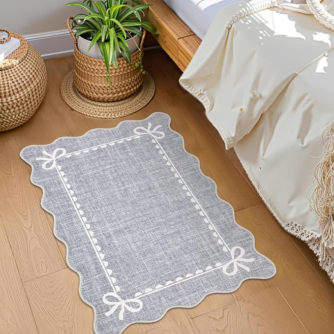GarveeHome Scalloped Bow Rug for Kitchen Floor, Solid Grey Rug for Dorm - Image 2