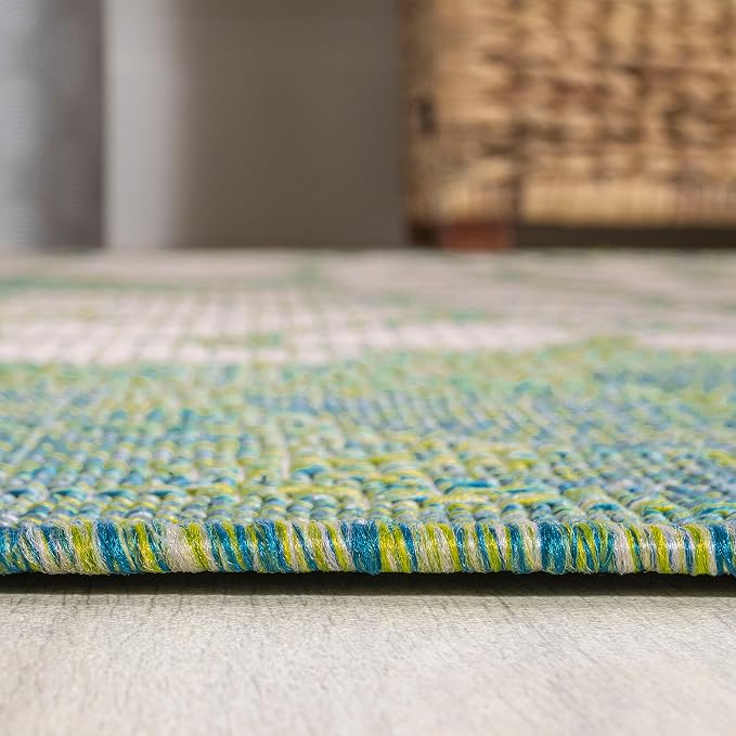 JONATHAN Y Floral Textured Weave Indoor Outdoor Square Area Rug 4X4 Cream/Green - Image 5