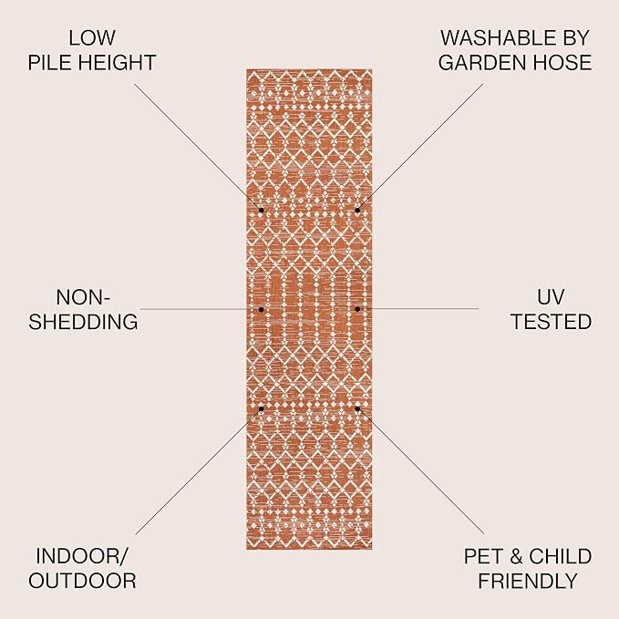 JONATHAN Y Moroccan Geometric Indoor Outdoor Runner Rug 2X10 Orange/Cream - Image 2