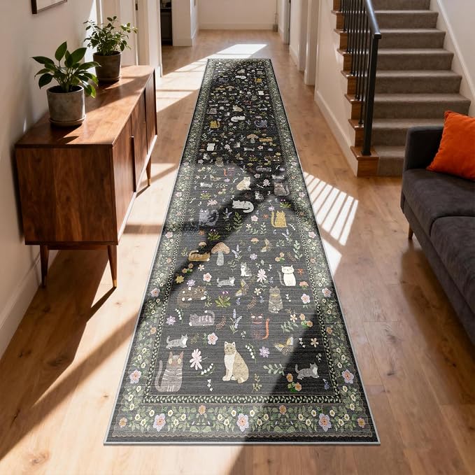 2x12 Washable Rug Runner, Non Slip Low Pile Hallway Cat Runner Rug, Stain - Image 6