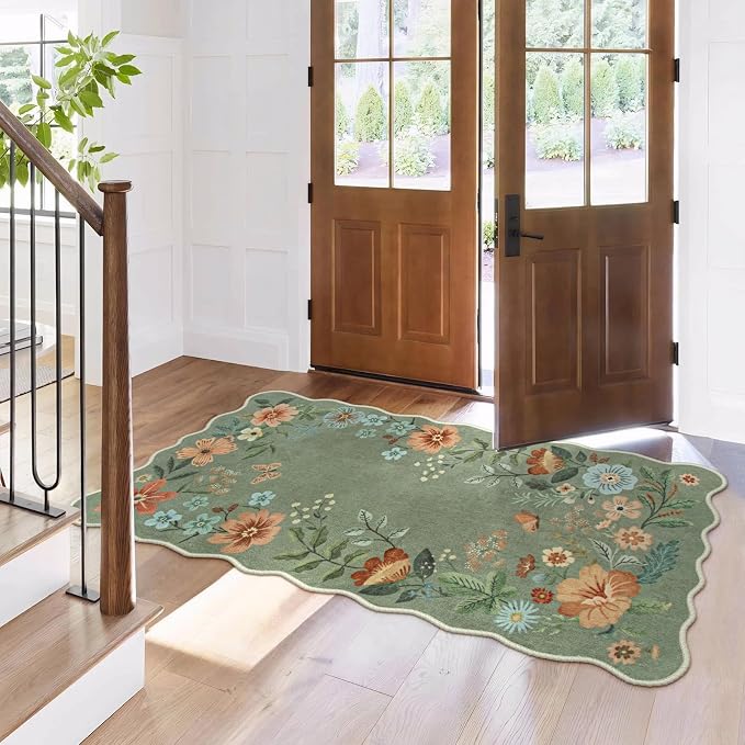 Lahome Floral Rugs for Entryway, 2x4 Washable Kitchen Rugs Ultra-Thin Soft Rug - Image 2