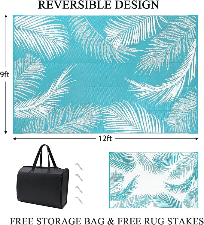 Pauwer Waterproof Outdoor Rug 9x12, Reversible Plastic Straw Patio Camping Rug - Image 2