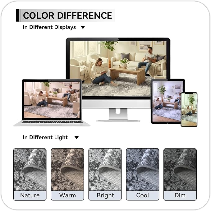 Washable 5 FT Round Rug Grey Circle Area Rugs - Image 9