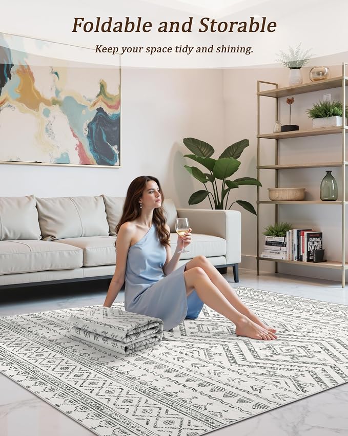 Miukiki 6x9 Area Rug for Living Room Moroccan Washable Rugs Non Slip Indoor - Image 5