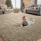 4x6 Area Rugs for Living Room Rug: Soft Fluffy Shag Gray Camel Rugs for Bedroom - Image 9