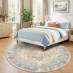 RELEANY Area Rugs Round 8ft Washable Non-Slip, Floral Vintage Distress - Image 3
