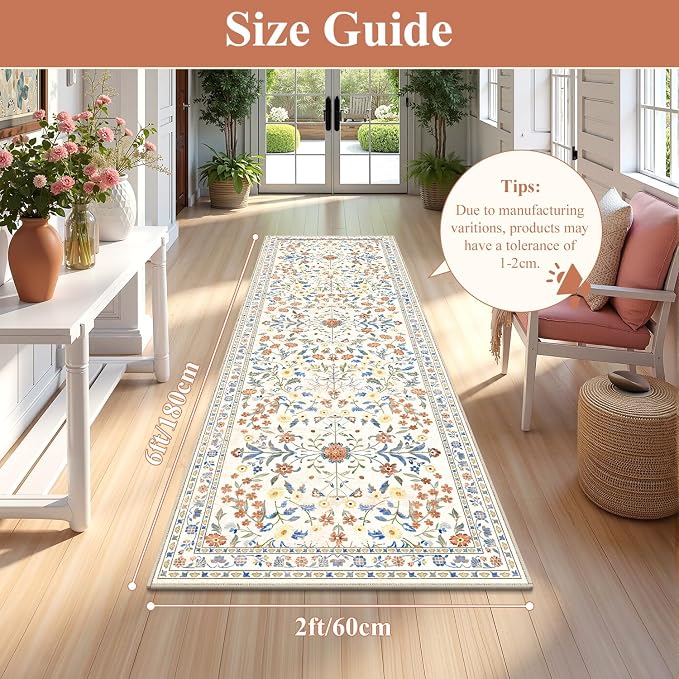 Yamaziot Washable Runner Rug 2x6 – Non Slip Boho Floral Hallway Runner Rug - Image 2