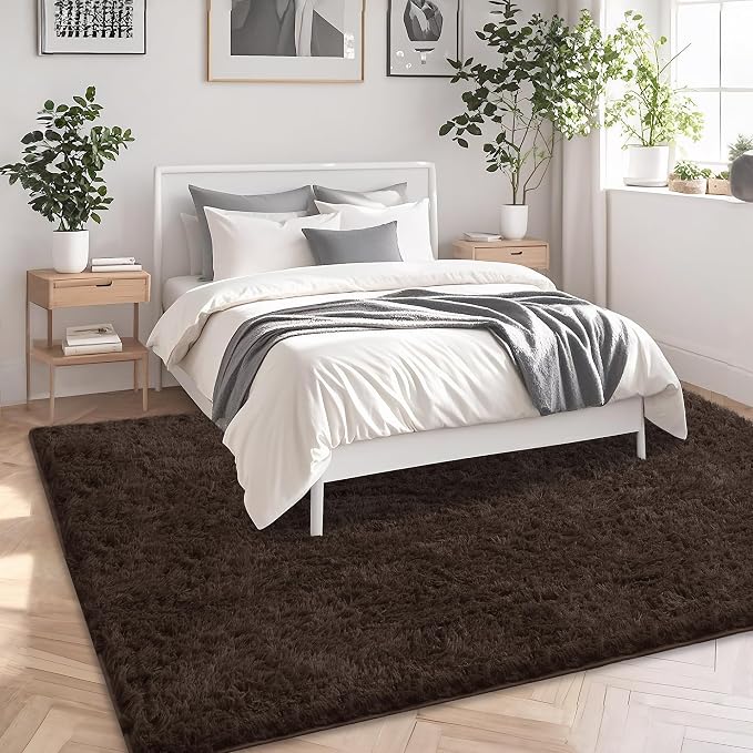 5x7 Brown Area Rugs for Living Room, Fluffy Shag Rug for Bedroom Nursery - Image 3