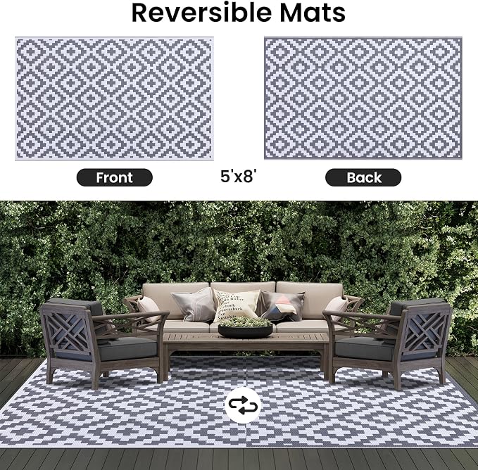 Smiry Waterproof Outdoor Rug 5x8 ft, Reversible Plastic Straw Patio Camping Rugs - Image 3