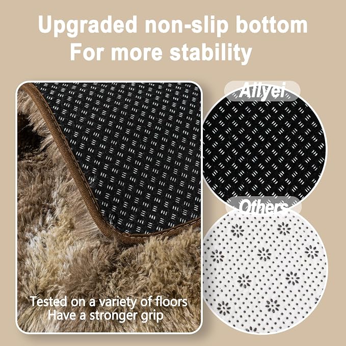 Soft Runner Rugs for Bedroom Hallways, 2x4 Abstract Brown Fluffy Shag Throw - Image 4