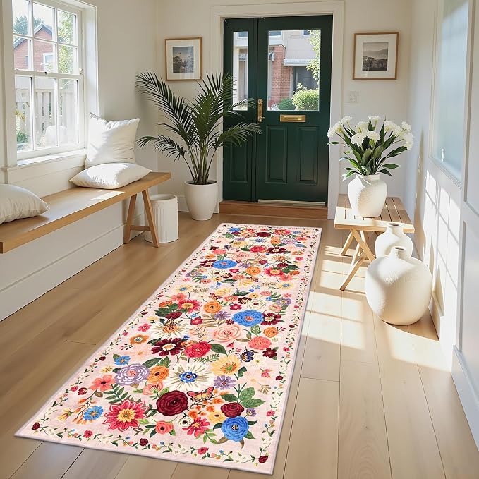Blush Runner Rug for Hallways Kitchen 2x8, Non Slip Washable Rugs - Image 2