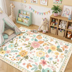 RELEANY Floral 4x6 Area Rugs Washable Print Boho Cute Carpet Non Slip Flower by RELEANY
