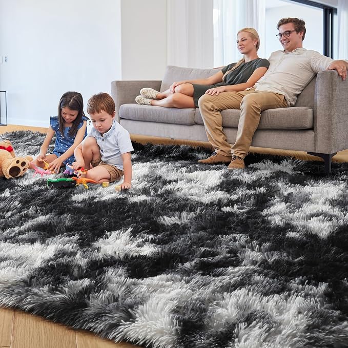 PAGISOFE Black White Grey Bedroom Rugs 4x6 Ft, Soft Fluffy Fuzzy Plush Indoor - Image 2