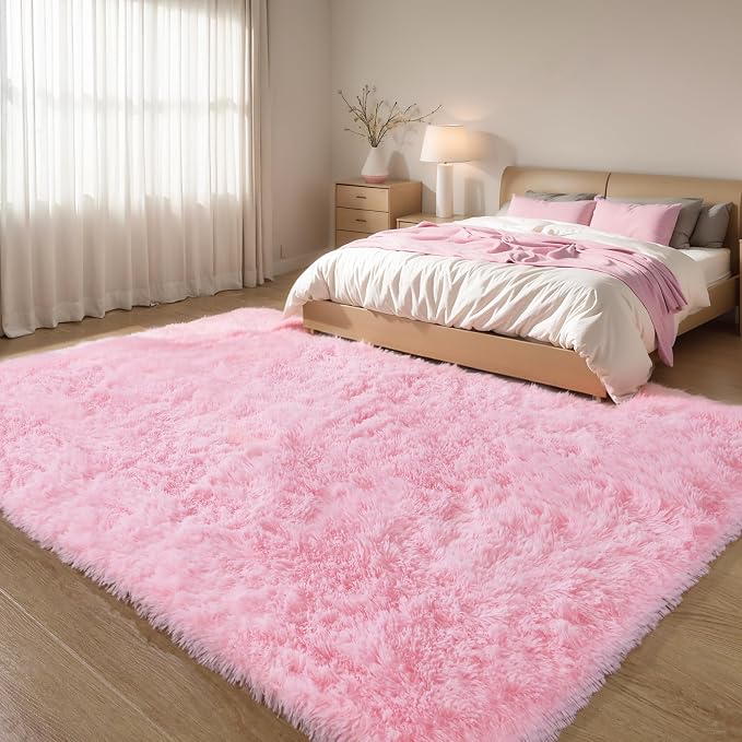 KICHOWUA Area Rug 5x7 Pink Fluffy Shag – Ultra Soft Plush Fuzzy Washable by KICHOWUA