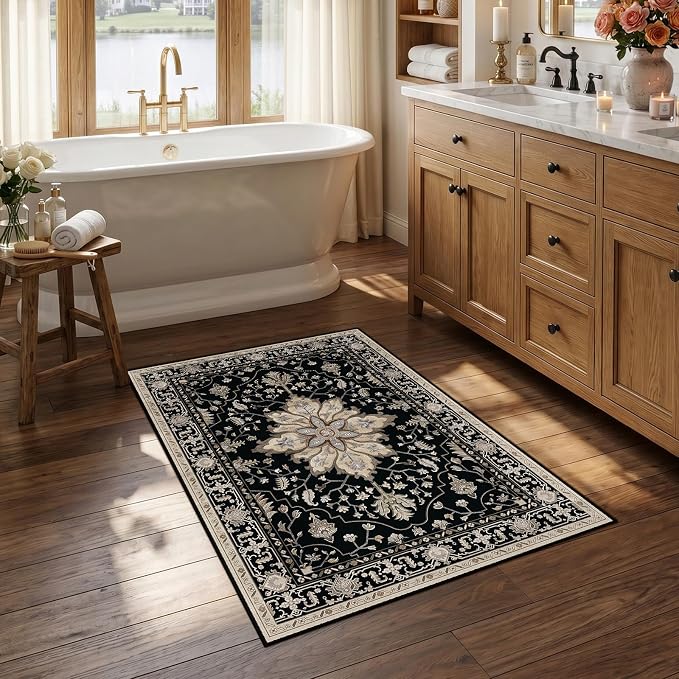 RELEANY Area Rugs Small 2'6"x4' Washable Non-Slip, Floral Vintage Distress by RELEANY