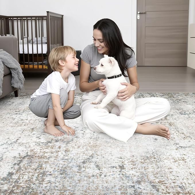 4x4 Area Rug Living Room Rug: Washable Modern Abstract Soft Thin Rug Indoor - Image 8