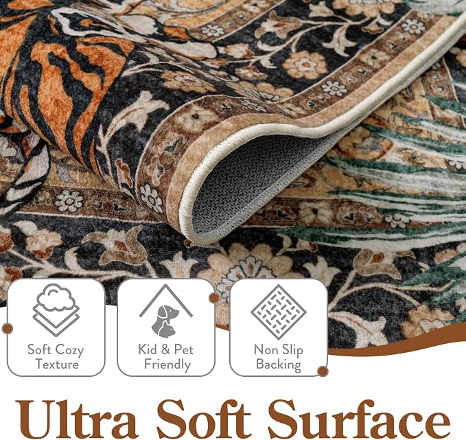 Moynesa Tiger 9x12 Rug, Boho Washable 9 x 12 Area Rugs - Image 3
