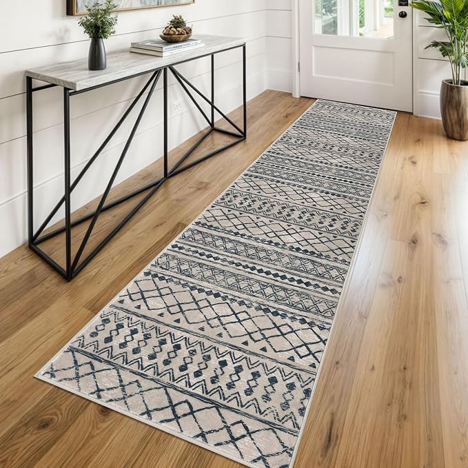 KUTA Boho Runners for Hallways 2x8 Light Brown Black Moroccan Washable Runner by KUTA
