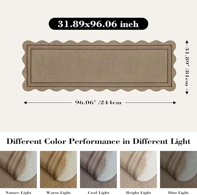 Scalloped Easy Jute 2.6x8 Kitchen Runner Rug, Washable Rugs - Image 2