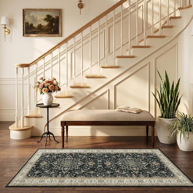 RELEANY Area Rugs Runner 2'6"x5' Washable Non-Slip, Floral Vintage Distress - Image 2