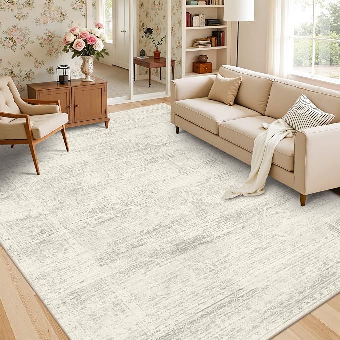 Latte&Fog Washable 6x9 Area Rugs, Large Ivory Rug - Image 3