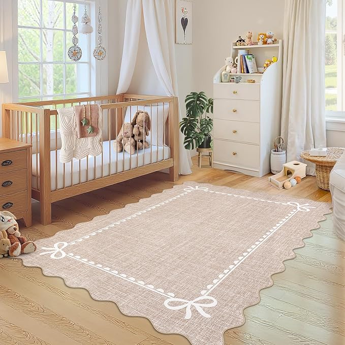 GarveeHome Scalloped Bow Rug for Living Room, Solid Camel Rug for Dorm - Image 3